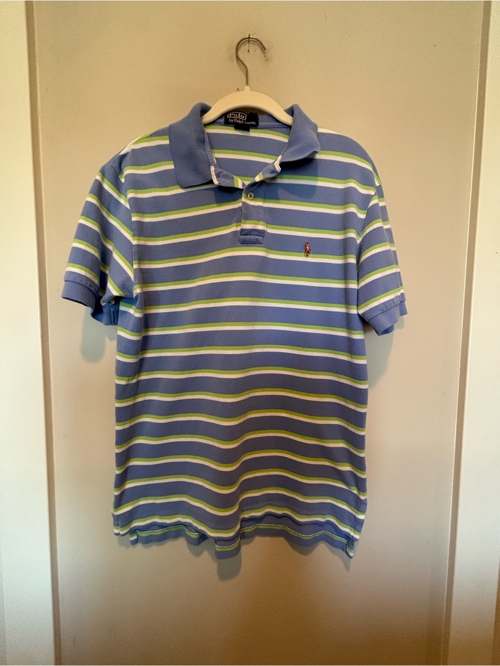 Ralph Lauren Blue, White & Lime Green Striped Polo